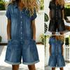 Dames Korte Mouw Knopen Jean Korte Jumpsuit Met Manchetten Zoom Lente Zomer Eendelig Overall Met Zakken