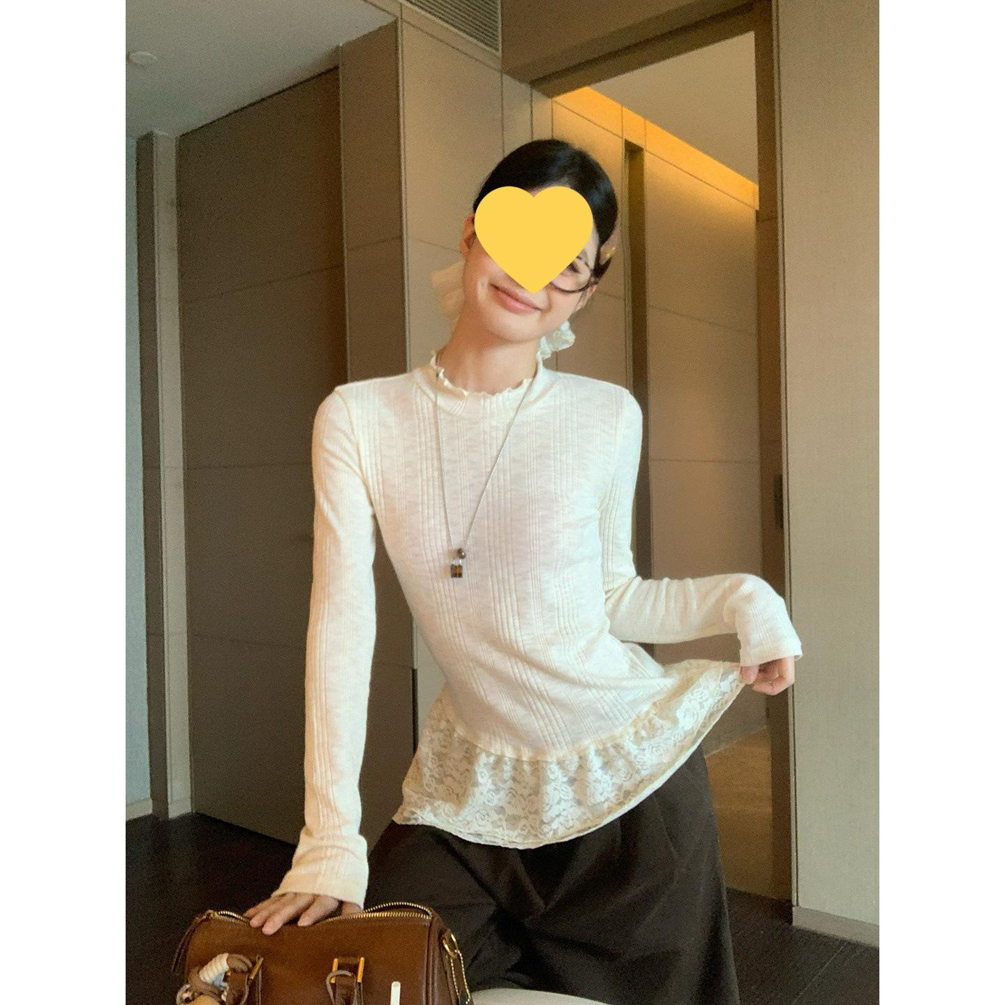 

Song Zheng en Women s Apricot Ruffled Lace Trim Slim Fit Long Sleeve T-shirt - Autumn/Winter 2025 Extra Large