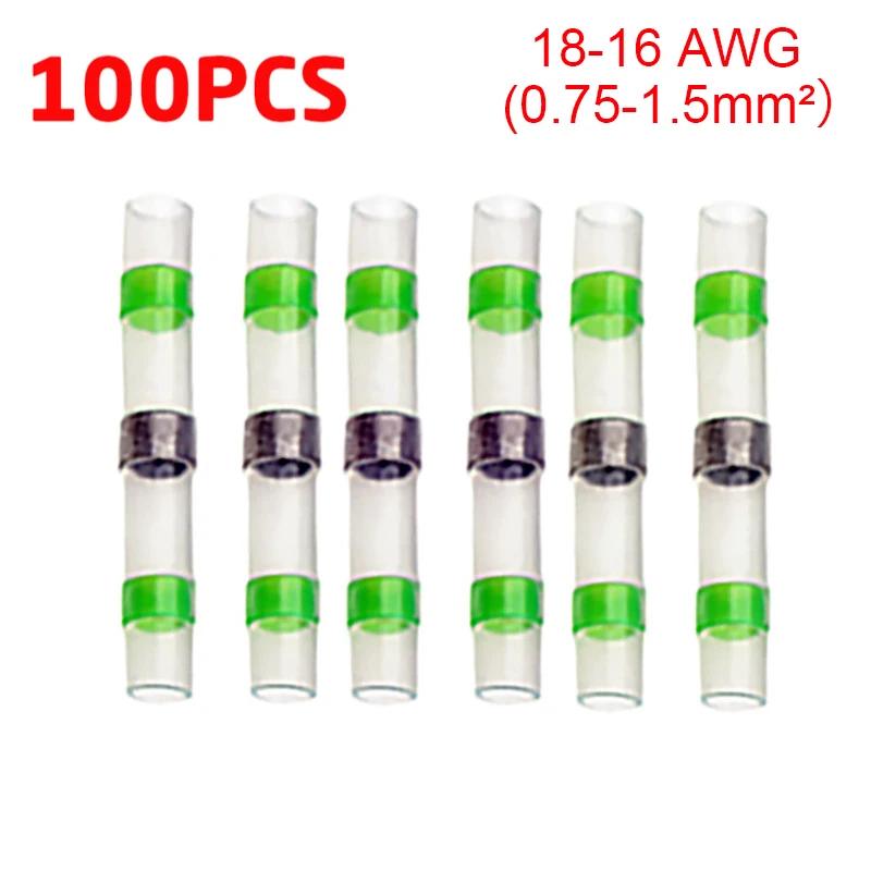 100pcs Solder Seal Wire Connectors Heat Shrink Solder Seal Butt Connectors Electrical Terminals Insulated Waterproof Copper Wire