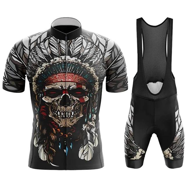 2026 Team Men Summer Skeleton Short Sleeve Cycling Jersey Set MTB Maillot Ropa Ciclismo Bicycle Wear Breathable Cycling Clothing