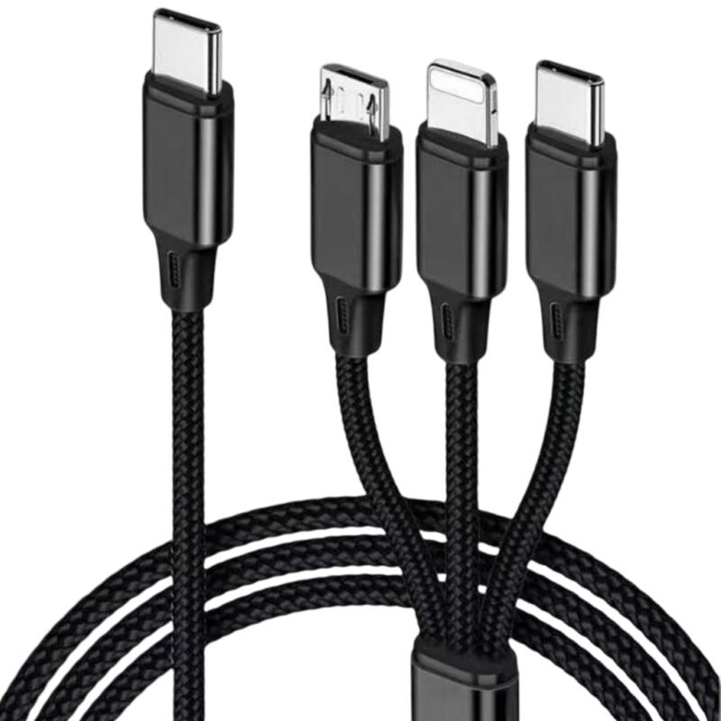 

3 Port Braided USB C Charging Cable 4ft Fast Speed USB Cord Compatibles Remote Headphones Multiple Devices чорний