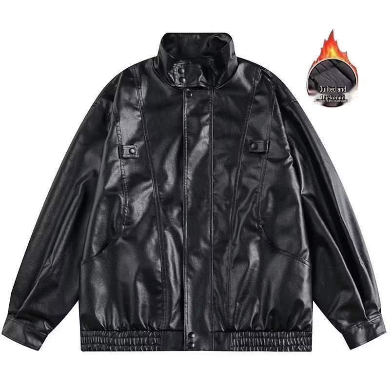 Унисекс ретро черная кожаная мотоциклетная куртка со стойкой L