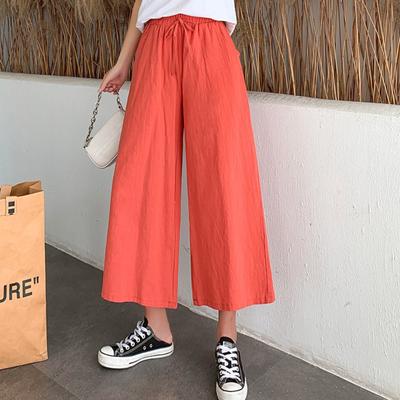 Pantaloni cropped a vita alta in cotone e lino da donna autunno estate. Pantaloni corti a gamba larga tinta unita