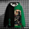 Bushido Sports Men's Hoodie, Funny 3D Samurai Cat Pattern Autumn Winter Casual Loose Streetwear