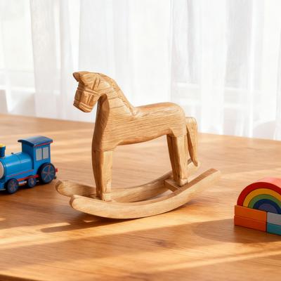 Wooden Rocking Horse Figurine Vintage Small Horse Sculpture Desktop Ornament for Wedding Baby Showers Parties Home Decor