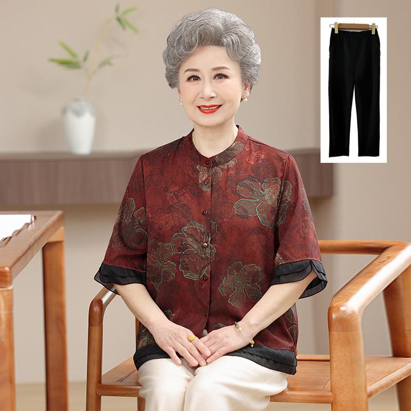 New Summer Chinese-Style Printed Shirt for Elderly Women