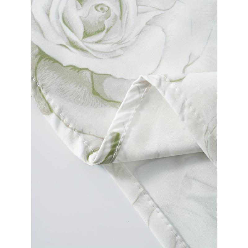 Printed Design Four Seasons Leisure Style White Rose Pattern Printed Skirt Half Skirt