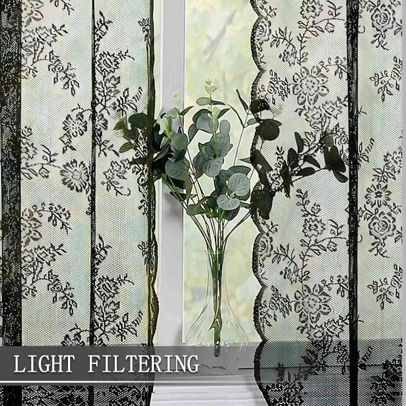 Warp Knit Lace Trimmed Rod Pocket Sheer Curtains Outdoor Ready To Hang Scalloped Valance Romantic Home Decor