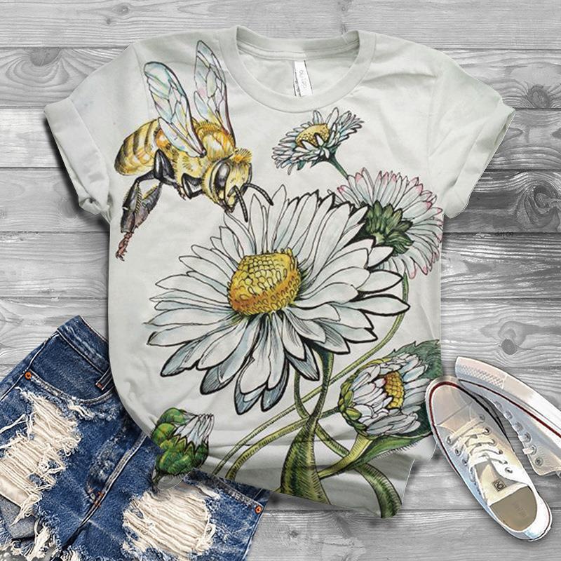 Women's Short Sleeved Summer New 3D Bee Print Loose T-shirt