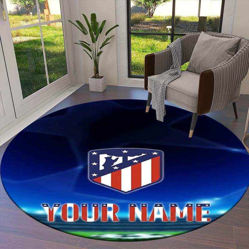 Atletico Fan Gear Custom Name Round Area Rug Carpet Rug For Living Room Bedroom Sofa Playroom Decor Nonslip Floor Mat