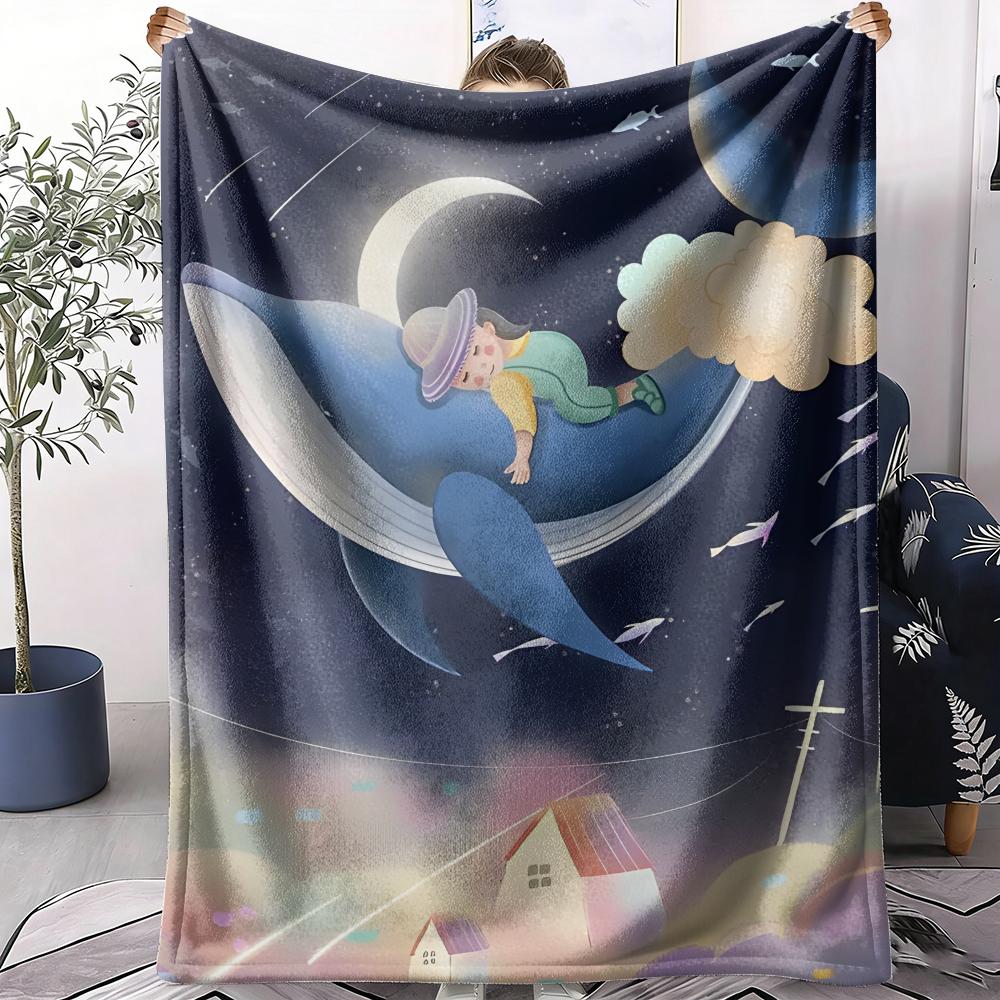 Whale Starry Sky Throw Soft Flannel AC Blanket Lightweight Summer Nap Throw Cozy Blanket for Sofa Bed Travel Home