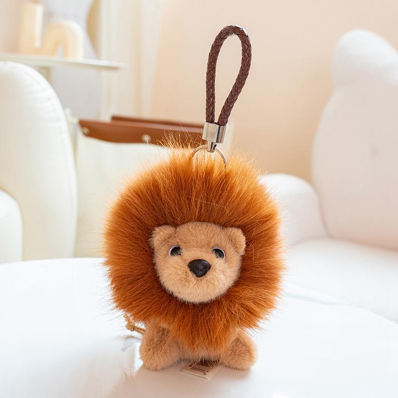 Hedgehog & Lion Fluffy Fur Plush Pendant Stuffed Cartoon Animal Cute Small Plushie Keyring Decor for Bag Gift
