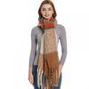 Autumn Winter Imitation Mohair Color Block Plaid Thick Fringe Scarf Shawl