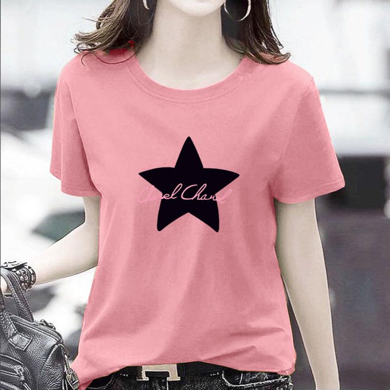 GMXIA Women's Fashion Casual Summer Spring Solid Color Print Short Sleeve O-Neck T-shirts and Loose Tops
