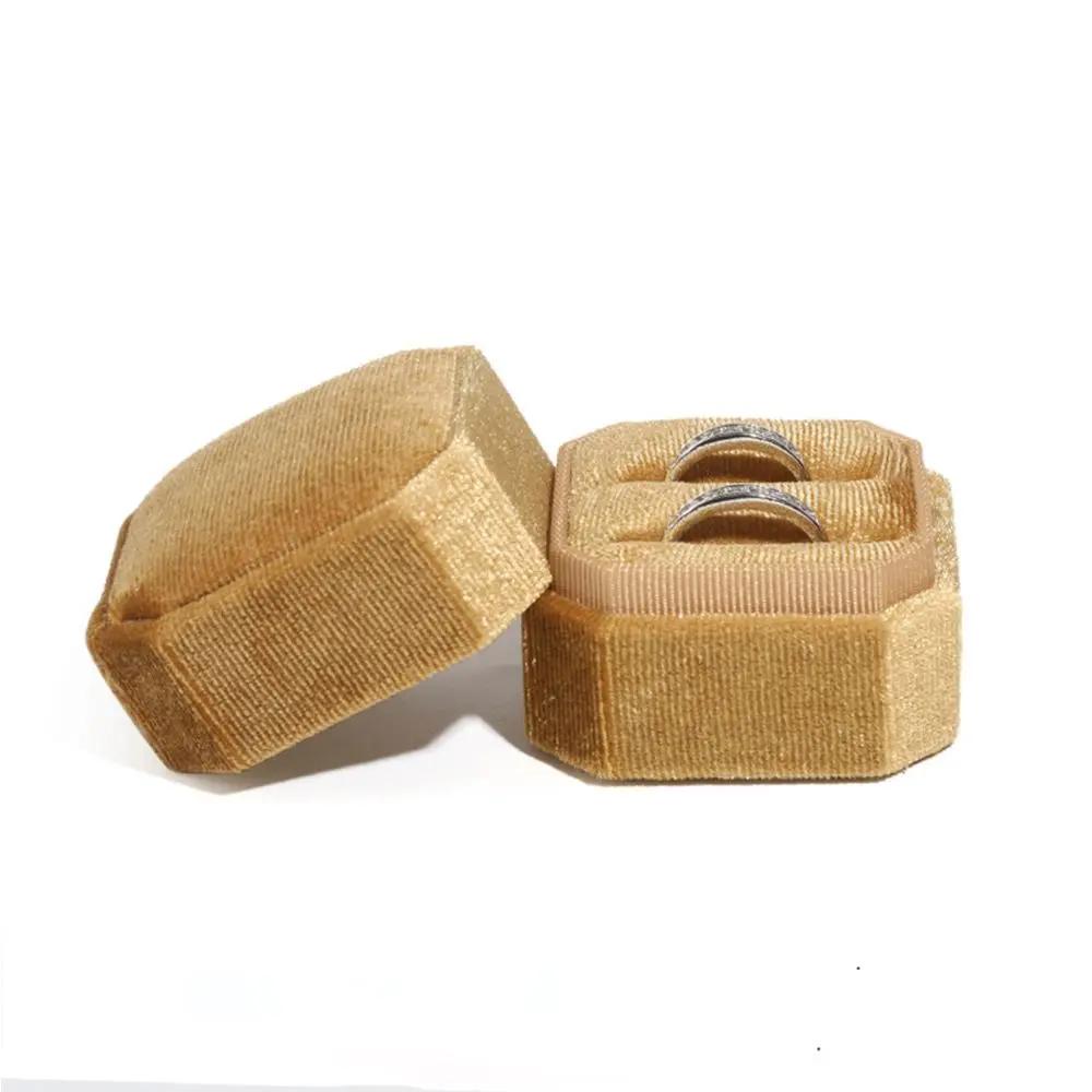 Durable Octagon Square Wedding Ring Display Box With Detachable Lid Double Ring Storage Box Velvet Jewelry Box