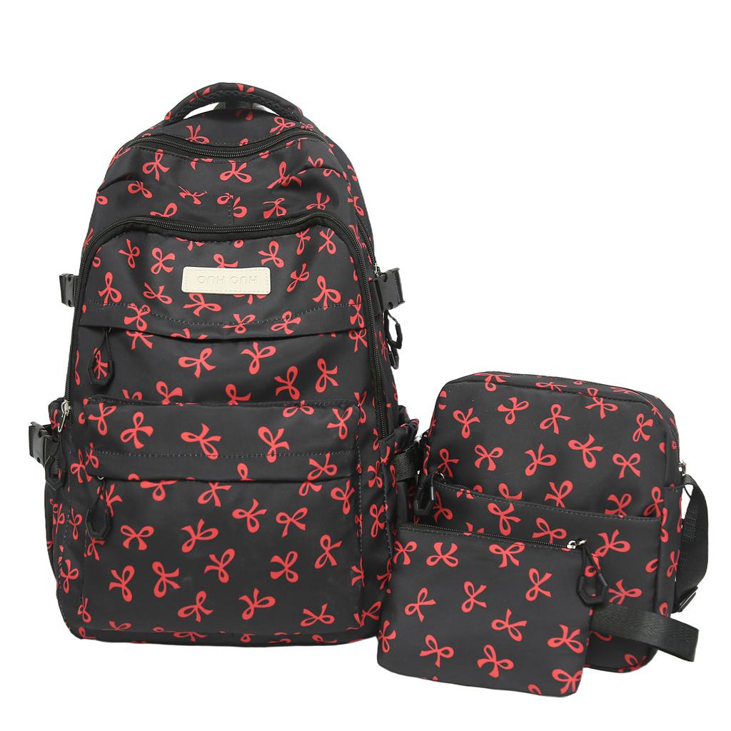 Zaino per la scuola Zaino per studenti Set da tre pezzi da donna Zaino con fiocco giapponese Versione coreana Zaino carino di grande capacità Borsa a tracolla singola