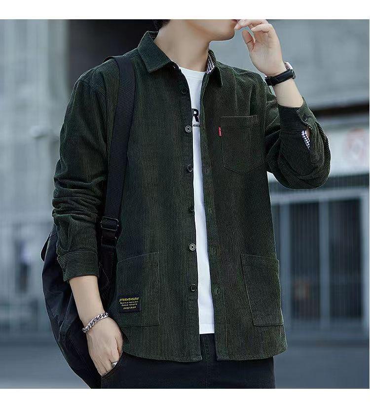Romon Men's Fleece-Lined Corduroy Warm Shirt Jacket - Iron-Free Autumn/Winter Workwear