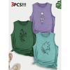 Sunflower Cat Line Art Combination Gift Print Pattern Round Neck3Pack of Sleeveless Vests for Women In Spring, Summer, and Autumn