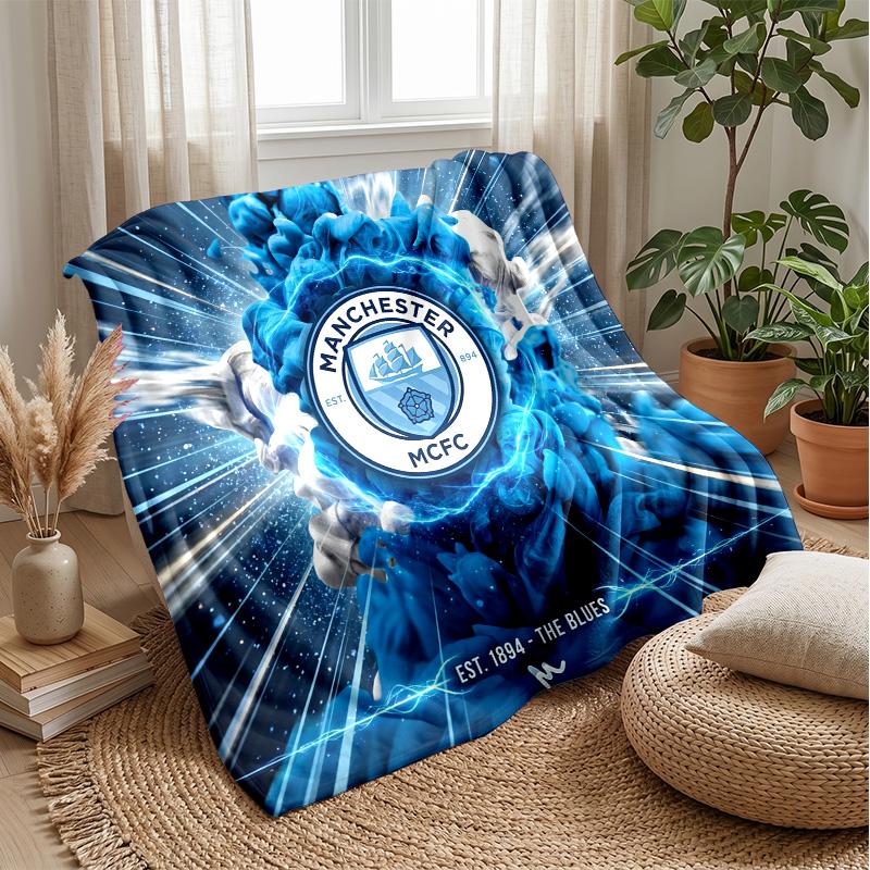 Manchester City Theme Blanket Soft Flannel Blanket Plush Throw Blanket Cozy Sofa Bed Blanket for Home Decor