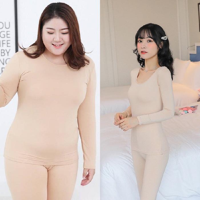 2pcs Warm O Neck Solid Color Thermal Underwear High Quality Plus Size Long Johns Women Shaped Sets M-5XL