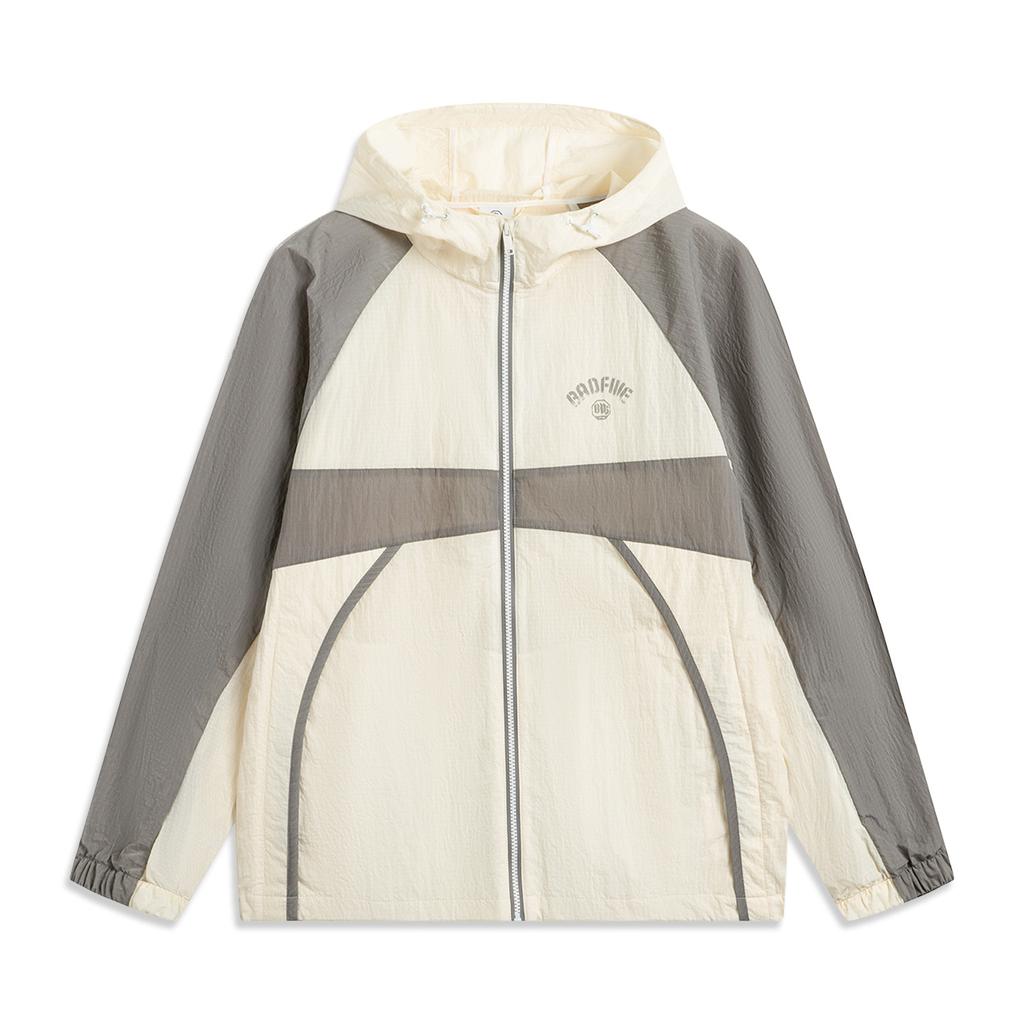 Li Ning Basketball Series Reverse Five Series Spliced Zipper Hooded Comfortable Breathable Versatile Jacket Men Jackets Off-White Iron-Gray AFDV129-2