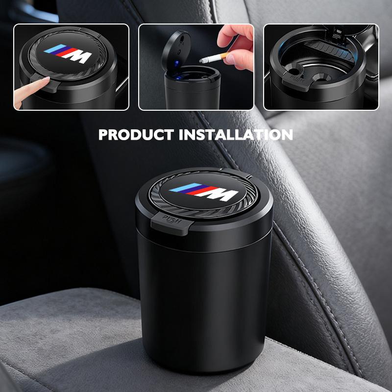 LED Light Car Cigarette Ashtray Cup With Lid Garbage Coin Storage For BMW M 1 3 4 5 6 7 Series X1 X3 X4 X5 G20 G38 F48 E36 E39 qasd3