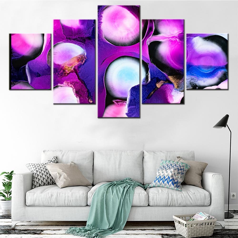 5 Pieces Canvas Wall Arts Poster Painting Abstract Purple Abstract Fluid Art Wallpaper Home Decor Picture Printing Interior Arts
