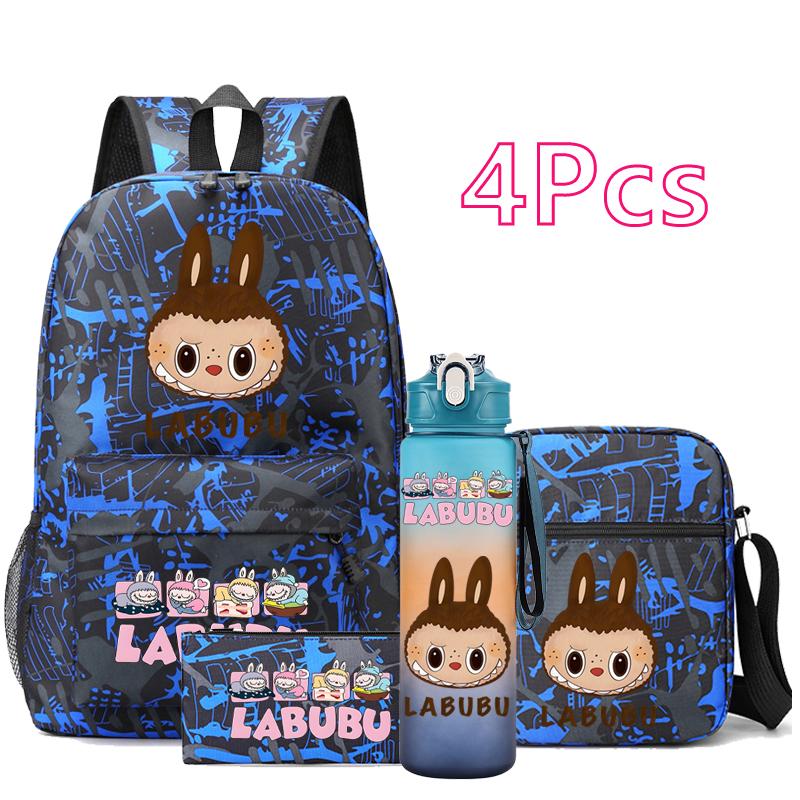 

4Pcs/set Printed Backpack Water Bottle Teenger Student Boy Girl Large Capacity Bookbag Schoolbag Travel Bag Kid Gift
