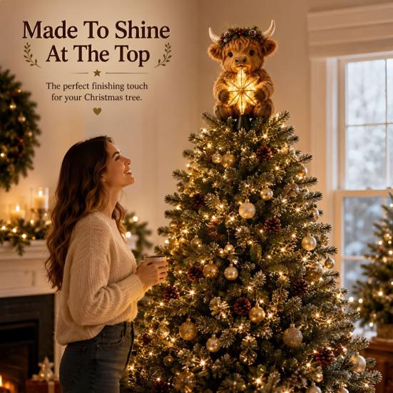 Charmantes Weihnachtsgeschenk Hochlandkuh Leuchtender Stern Baumspitze, Beleuchtete Dekoration mit Festlichen Innen-Weihnachtsdekorationen Warmes LED, Batterie