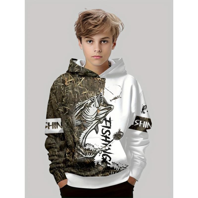 Autumn 3D Creative Fish Pattern Printed Hoodies Fashionable Casual Sports Long Sleeved Children's Boy Hooded Sweatshirts
