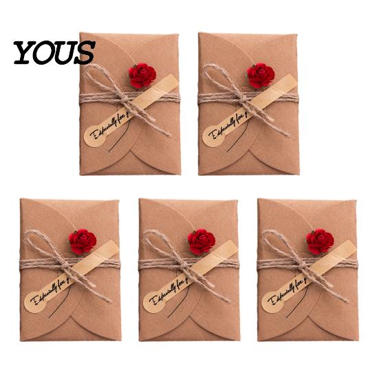 Exquisite Holiday Celebration Cards 5Pcs DIY Dried Flower Greeting Cards, Handmade Note with Artificial Flowers, Jute Twine Romantic Sunflower