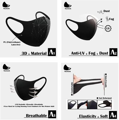 SILSTAR Polyurethane Reuseable Face Mask (Black, Without Valve, Pack of 1 Refresh Mask Storage Bag + Pack of 1 Natural Gel Pack + Pack of 2 Face M