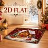 2D Printed Christmas Holiday Decor Mat, Snow Small House Christmas Tree Snowman Pattern, Fun Carpet Machine Washable Plastic Bottom, Indoor Outdoor Un