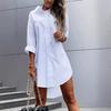 Women's Solid Color Button Front Shirt Dress - Casual Long Sleeve Lapel Dress for Spring & Fall