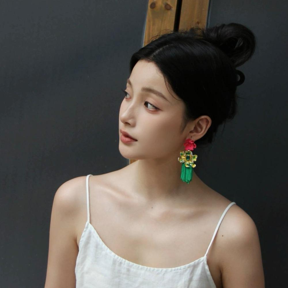 Quastenblumen-Hängeohrringe Strass Süße Ohrringe Elegante Böhmische Ohrringe Damen Party