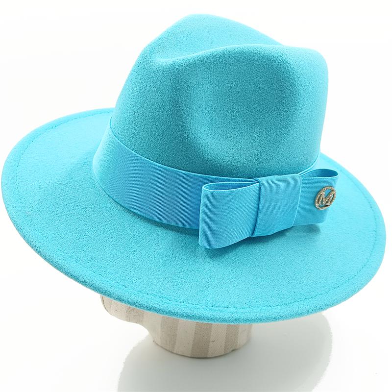 Fedora Fiocco Nuovo Blu Lago Cappello Nuovo Monocromatico Moda Primavera Unisex Cappello Jazz Cappello Fedora Gorras