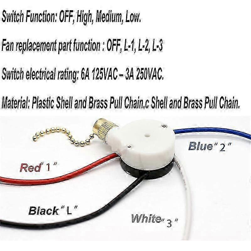 1pcs Ceiling Fan Lights Switch Zingear Ze-208s E89885 3 Speed 4 Wire Fan Switch Pull Chain ,fan Lig