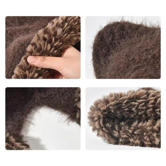 Women Hat Bear Ear Design Thickened Plush Ear Protection Hat Skiing Camping Travel Autumn Winter Headwear