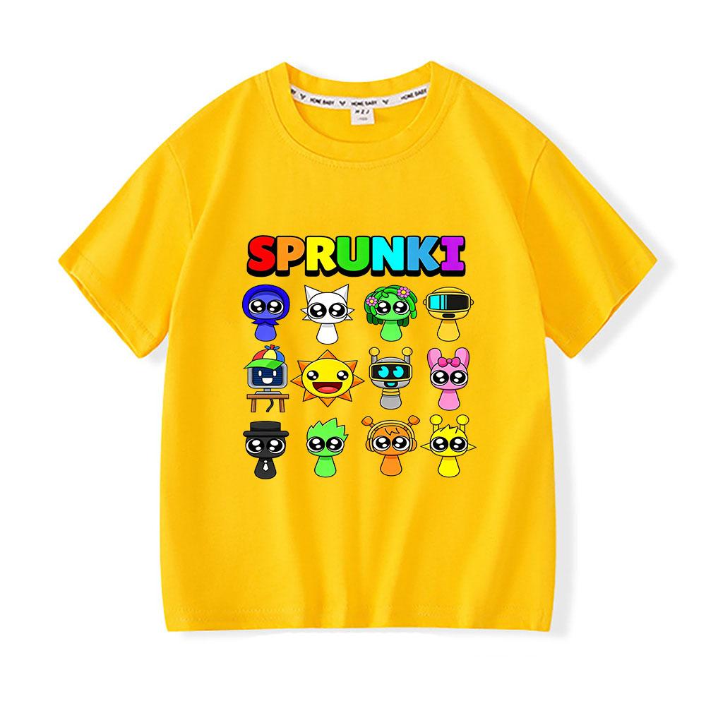 

Game Sprunki Children s T-Shirt 100% Cotton Cute Grils Boys Kids Tops Cartoon Print Tees Casual O-Neck Short Sleeve Summer Wear 160 жовтий