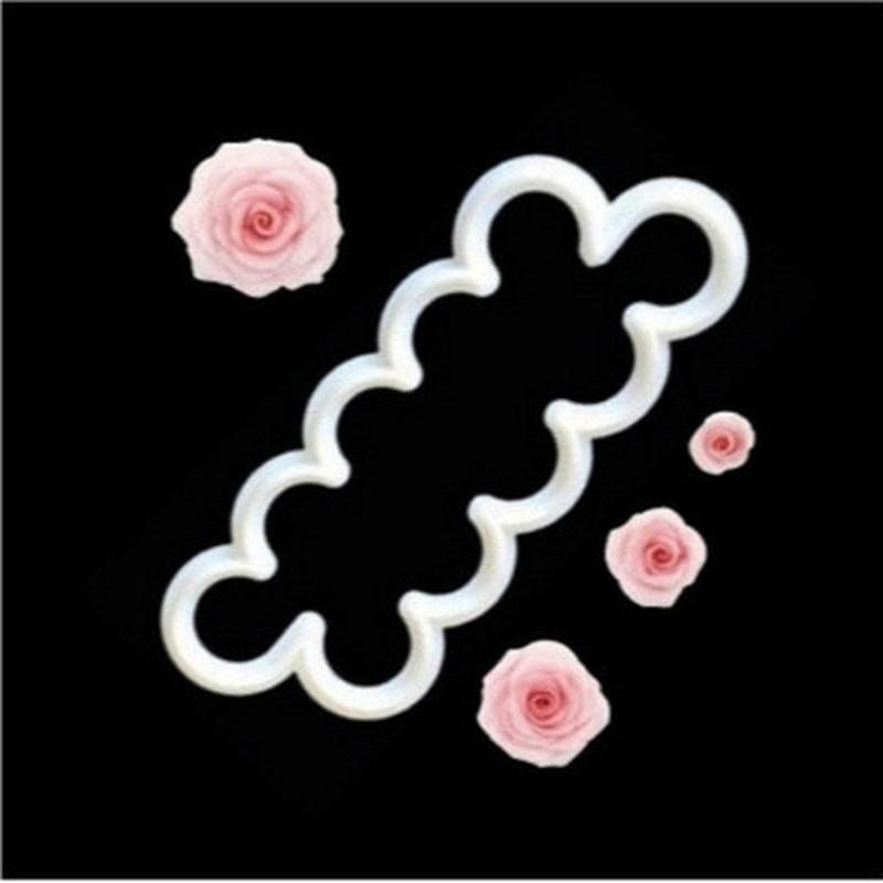 3 Pcs/set Rose Flower Cake Molds Plastic White Rose Flower Fondant Cutter Cake Decorating Molds Biscu