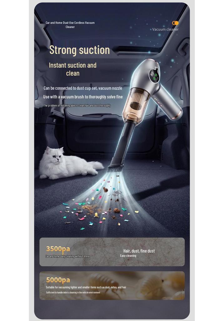 Wireless Handheld Car Vacuum Cleaner with Digital Display and LED Light - All-in-One Rechargeable Blower and Duster.