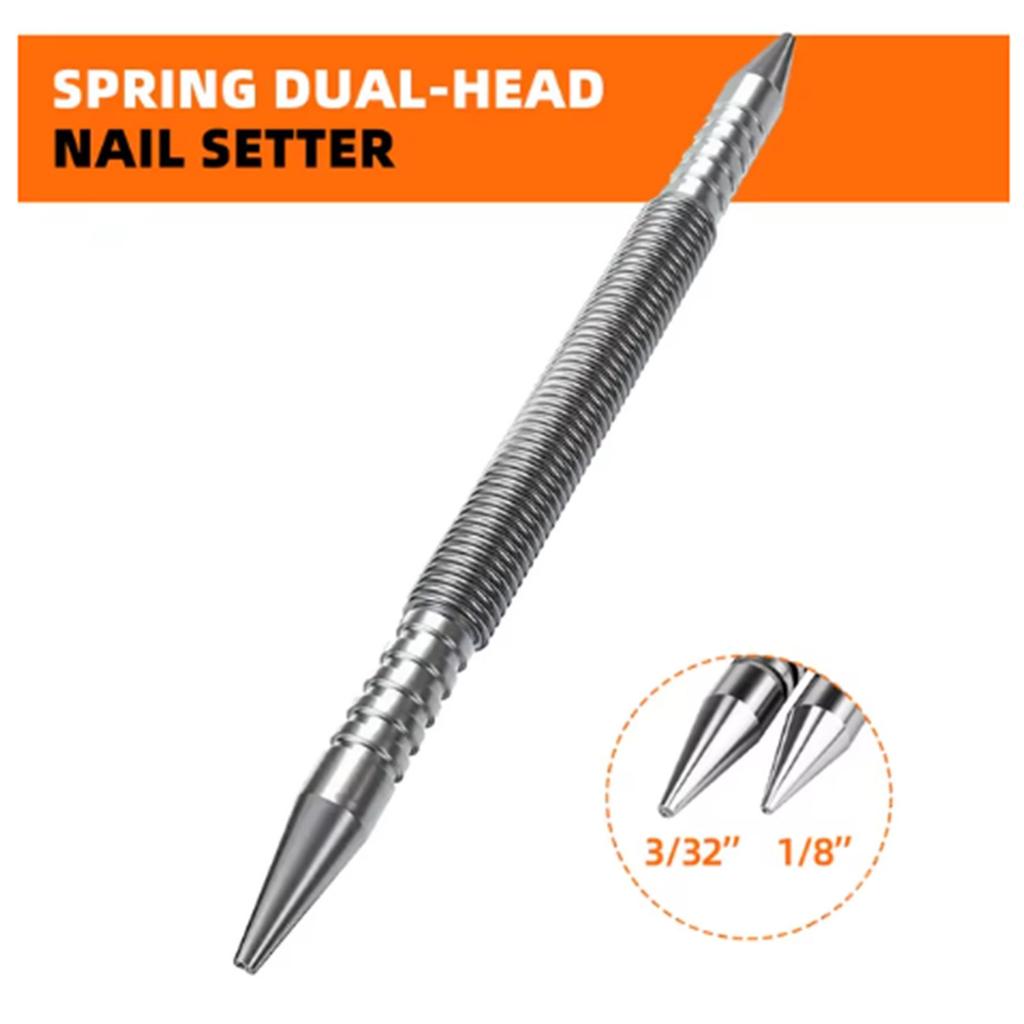 Paket med 2 Dubbelhuvud Fjäder Nagelinsättare Hammarlös Punsch Nagelverktyg Gångjärnstiftverktyg För Precisionskontroll Och Enkel Användning