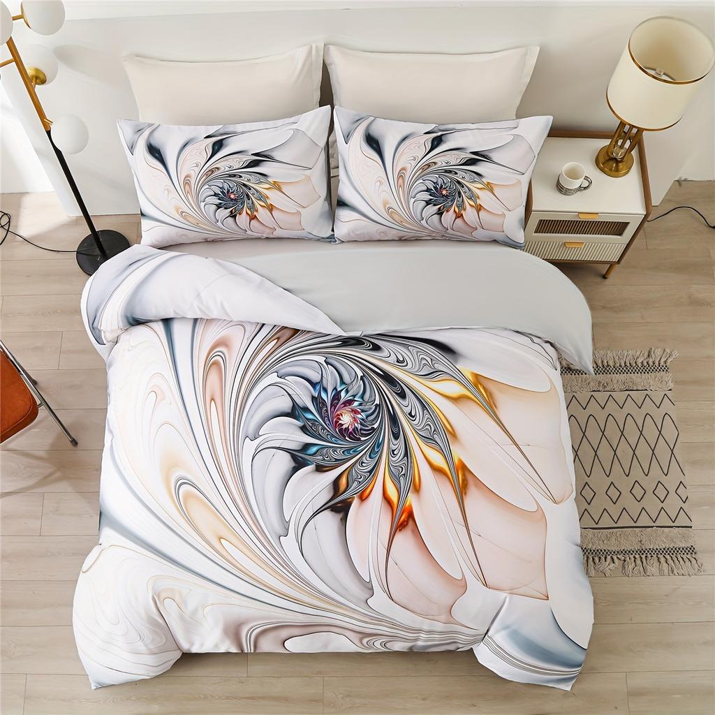 Psychedelic Floral Duvet Cover Set 3D Bedding For Dorm Room Decor Abstract Flower Print Includes 1 Duvet Cover And 2 Pillowcase