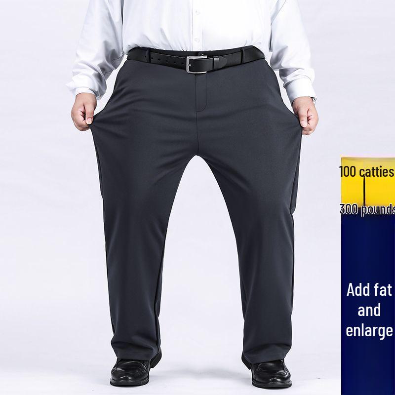 Men's Plus Size Elastic Waist Pants - Loose, Straight, Casual, Mid-Aged Style, Thickened, Plus Velvet