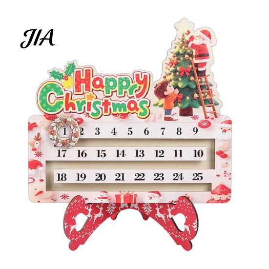 Rustic Wood Table Decor Wooden Christmas Countdown Calendar for Desk, Holiday Decoration with Advent Kids Sliding Date Marker, Living Room Fireplace