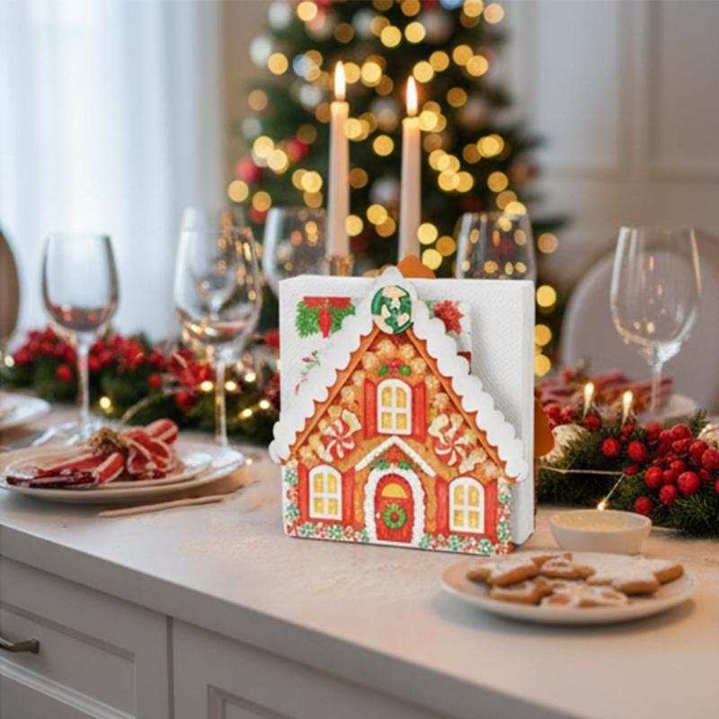 Gingerbreads House Cocktail Napkin Holder Christmas Table Decoration For Holiday Parties Festival Dining Accessories