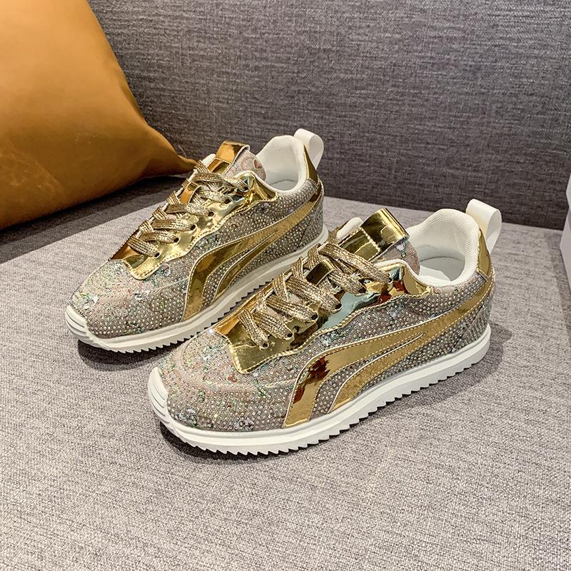 

Кроссовки на шнуровке большого размера для женщин, новые дышащие спортивные туфли на толстой подошве в стиле кэжуал для весны и осени 43 золотой