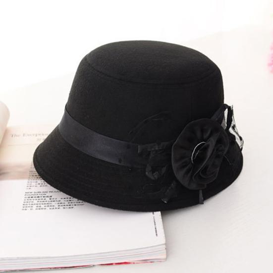 Women Retro Floral Bowler Hat Solid Color Cap for Party Prom Outdoor Travel