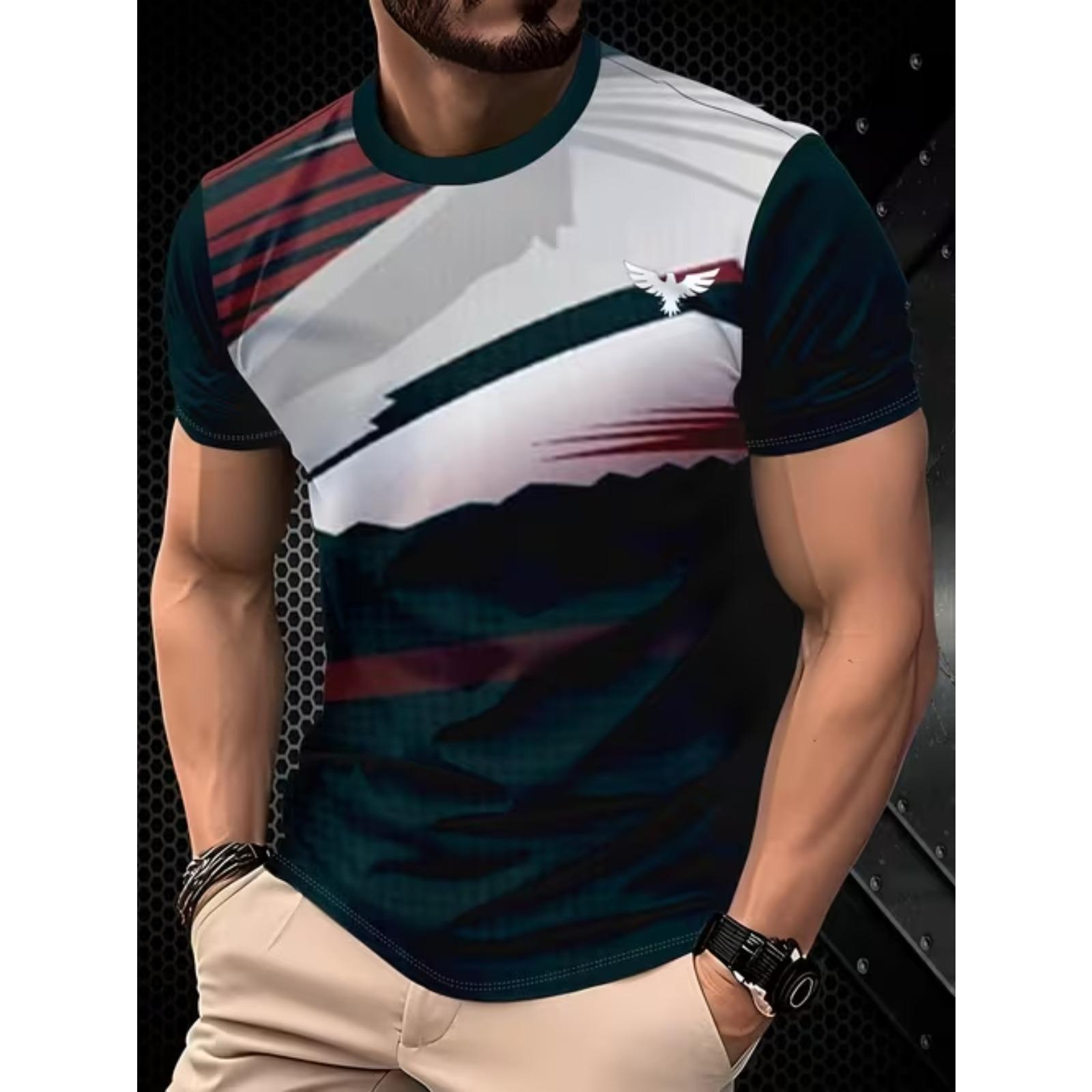 New Summer Men s Fashion T-shirt Personality Geometric Pattern Printed Men s T-shirt Top XS