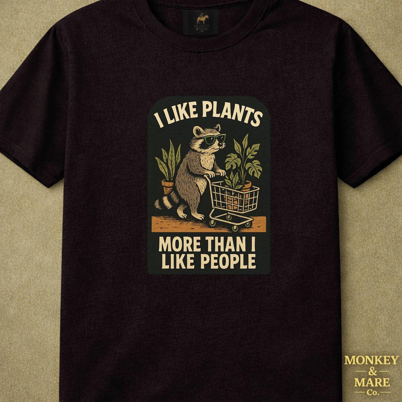 Raccoon Plant Shopper Shirt, I Like Plants More Than People, Funny Plant Lover Tee XL